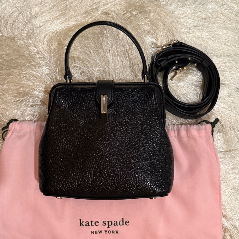 Kate Spade Black Leather Pebble Texture Mini Satchel Bag